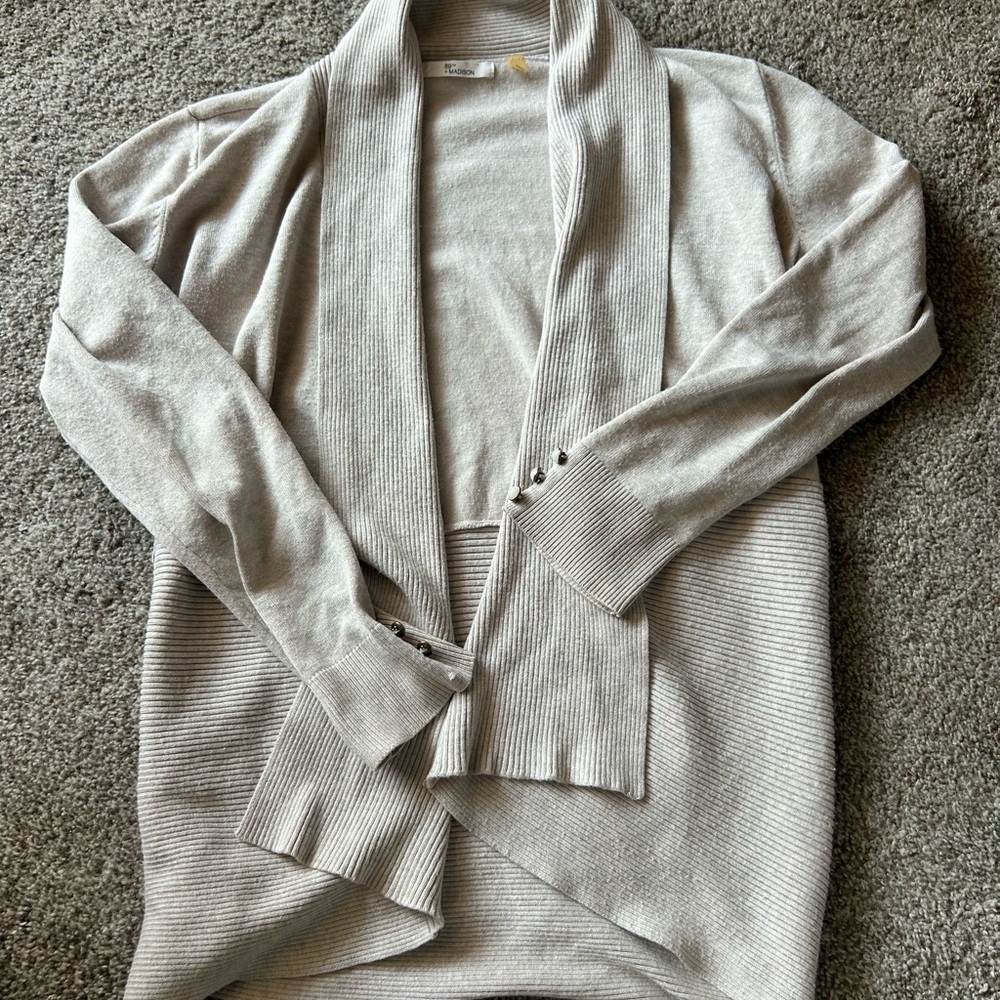 Eddie Bauer Womens S Open Front Hooded Cardigan Oatmeal